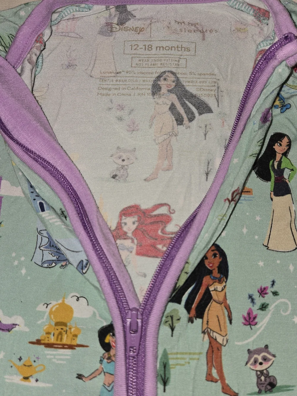 Disney Little Sleepies Princess Print Footed One-Piece Pajamas VGUC SZ 12-18M
